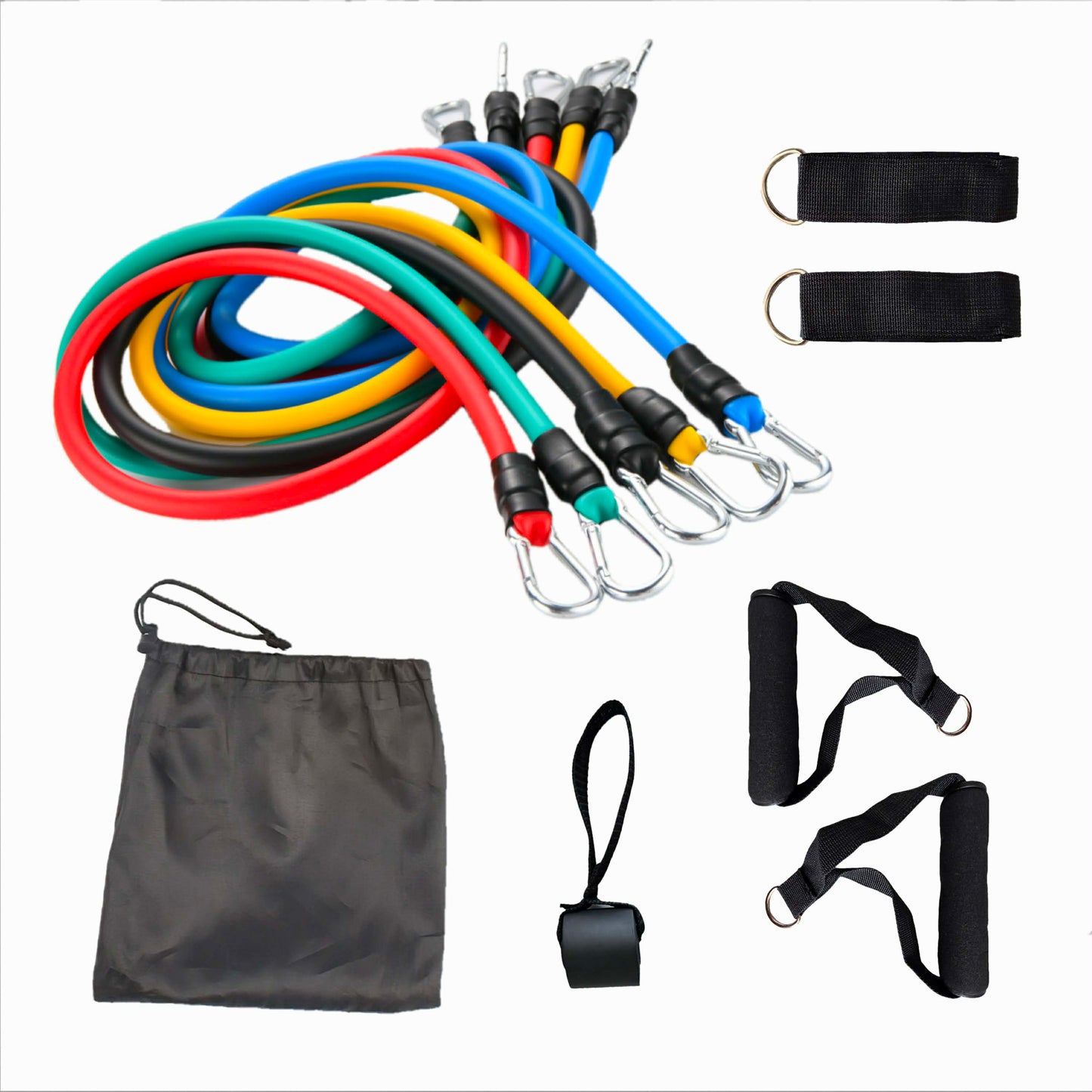 Complete resistance band set with handles, door anchor and carrying bag